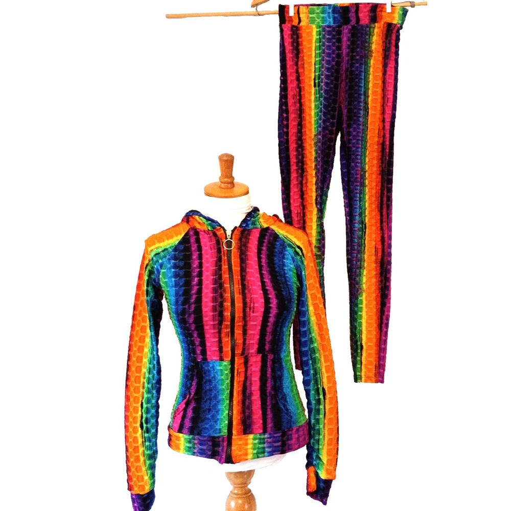 FESTIVAL RAINBOW BOHO  NYC TIE DYE ZIP HOODIE & PANTS SIZE SMALL